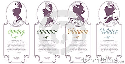 Four seasons. Spring, summer, autumn, winter. Female cameo for design Vector Illustration