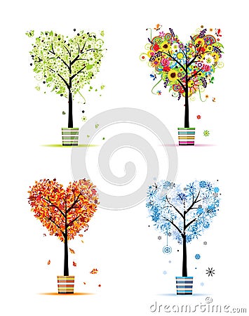 Four seasons - spring, summer, autumn, winter tree Stock Photo