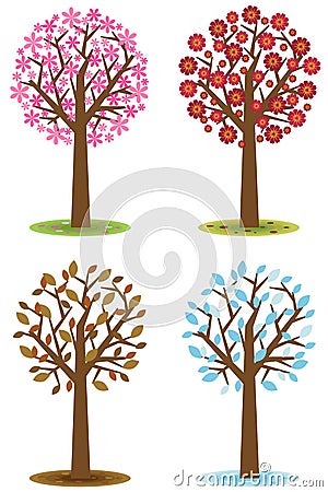 Four seasons trees Vector Illustration