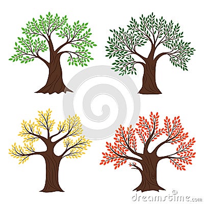 Four seasons trees. Vector seasonal tree vector set illustrations, beautiful natural spring fall summer garden seasoned Vector Illustration