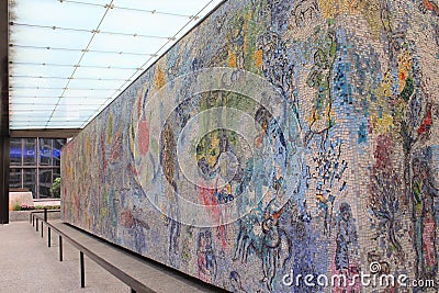 Four Seasons wall mosaic, closeup, by Marc Chagall, Chicago Editorial Stock Photo