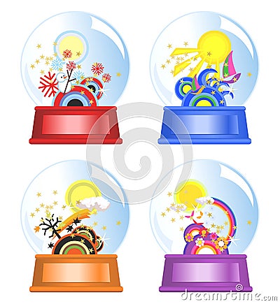 Four Seasons Water Globes Vector Illustration