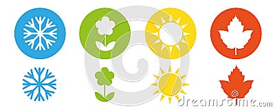 Four seasons winter spring summer fall icon set Vector Illustration