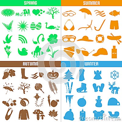 Four seasons of the year big set of icons eps10 Vector Illustration