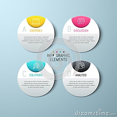 Four separate round paper white elements Vector Illustration