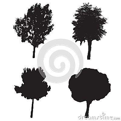 Four silhouette trees vector set Vector Illustration