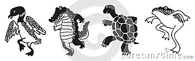 Four silhouette wetland animals stepping in parade Vector Illustration