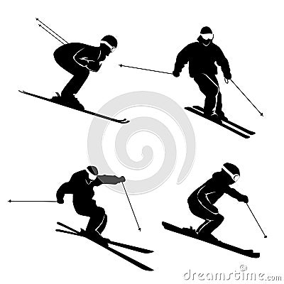 Four silhouettes of skiing persons Vector Illustration