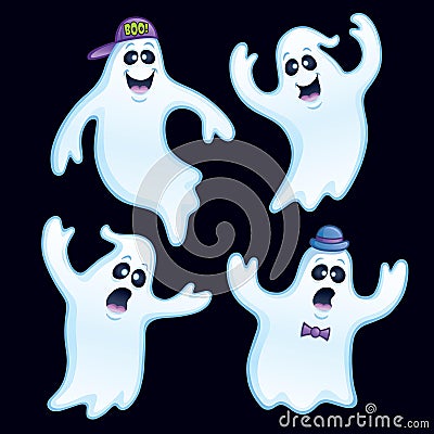 Four Silly Ghosts Cartoon Illustration