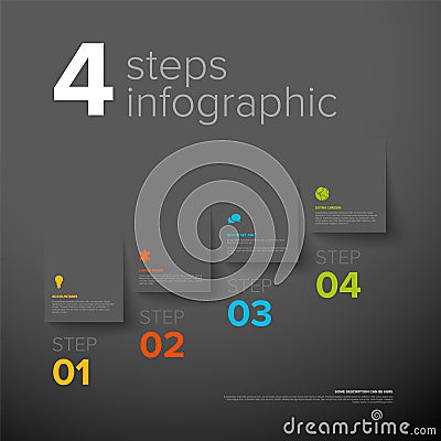Four simple folded paper steps process infographic template on dark background Vector Illustration