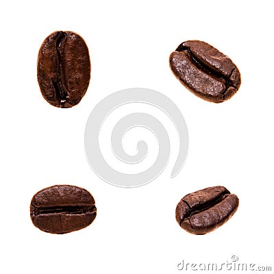 Four single coffee beans Stock Photo