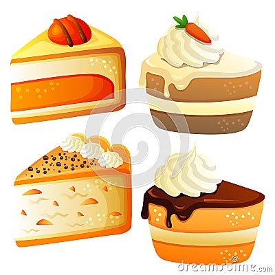 Four slice of autumn cakes Vector Illustration