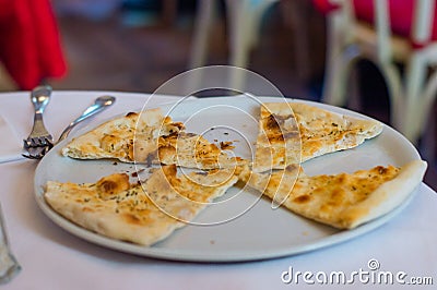 Four slices of Italian bread Stock Photo
