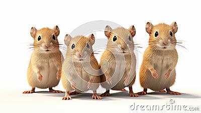 Four Small Brown Mice Carrying Wooden Box - Colorized Ray Tracing Art Stock Photo