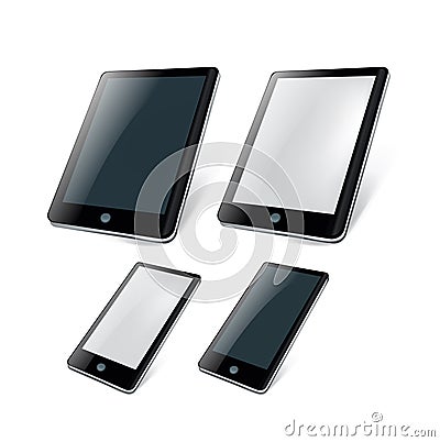 Four smart phones and tablets on white Vector Illustration