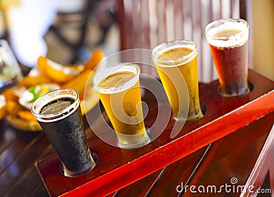 Four sorts of beer. Ale, porter, lager, pilsner Stock Photo