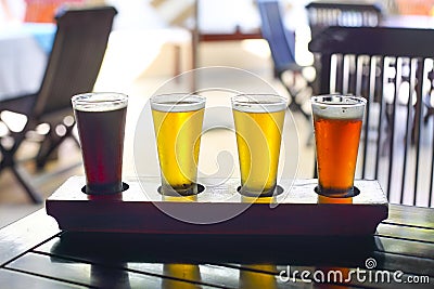 Four sorts of beer. Beer tasting Stock Photo