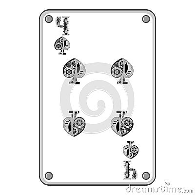 Four of spades in the style of mechanical steampunk. Vector illustration Vector Illustration