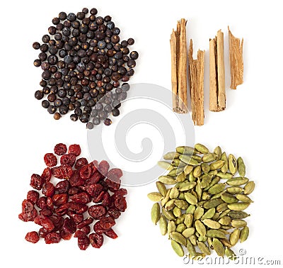 Four Spices and Berries for Gin Tonic Stock Photo