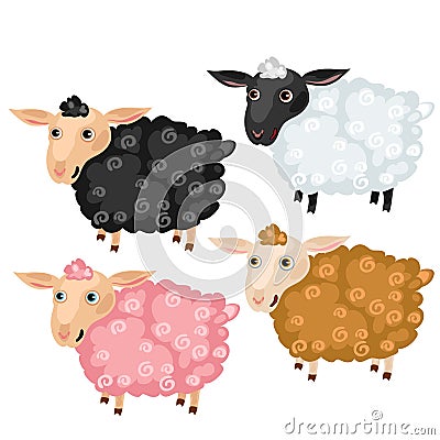 Four spotted cartoon sheep, vector animals Vector Illustration