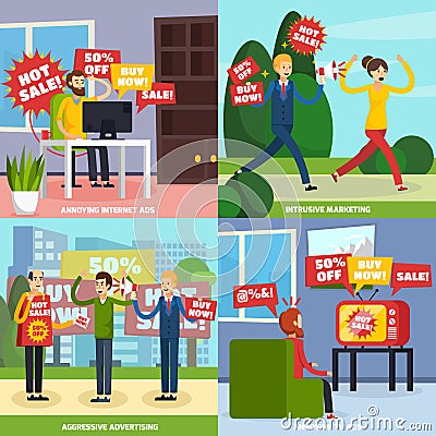 Annoying Intrusive Advertisement Icon Set Vector Illustration