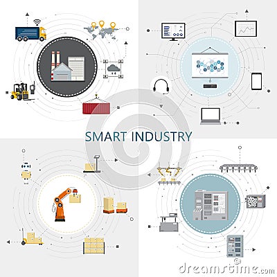 Four square smart industry Vector Illustration