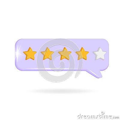 Four star in speech bubble. Quality, customer rating, feedback or achievement concept Vector Illustration