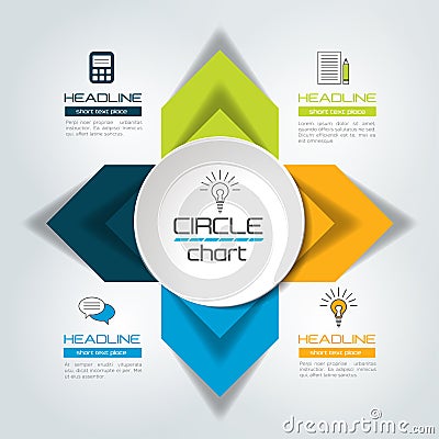 Four steps connected circle, round arrows infographic. Vector Illustration