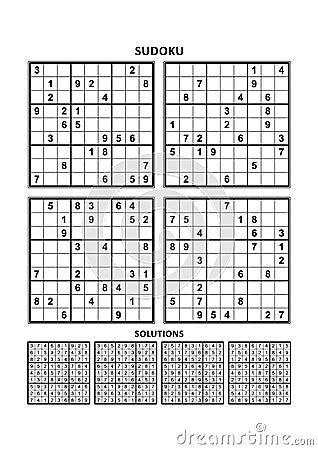 Four sudoku games with answers. Set 15. Vector Illustration