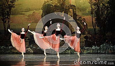 Four swans in ballet Swan Lake Editorial Stock Photo