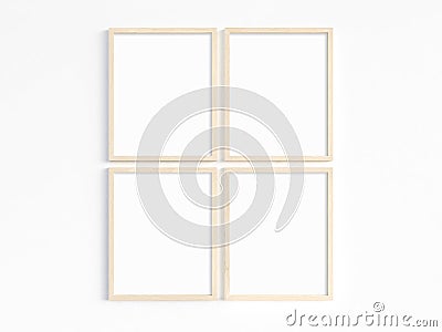 Four thin 8x10 wooden frames. 3D illustration Cartoon Illustration