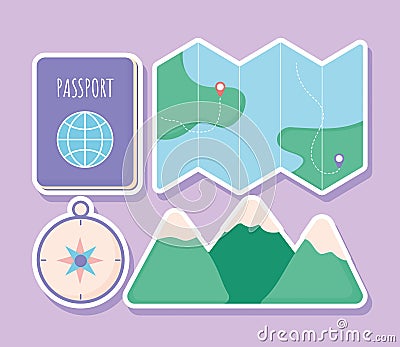 four travel sticker Vector Illustration