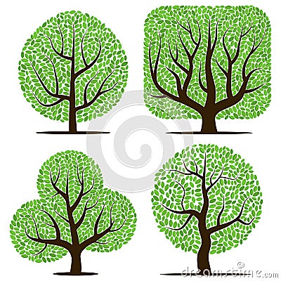 Four trees with green leaves isolated Vector Illustration