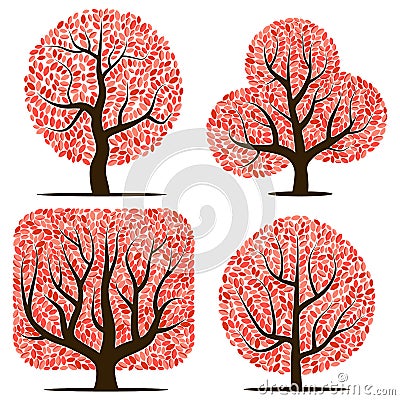 Four trees with red leaves Vector Illustration