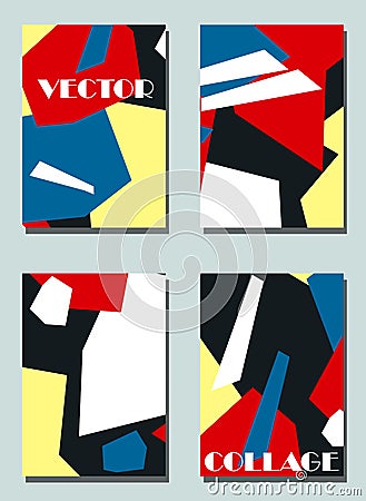 Four trendy covers with graphic elements - abstract shapes. Two modern vector flyers in avant-garde style. Geometric wallpaper Vector Illustration