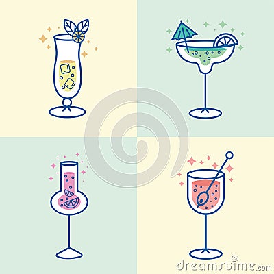 four tropical drinks Vector Illustration