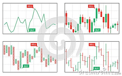 Four types of business charts Vector Illustration