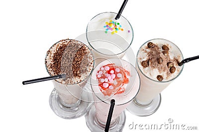 Four types of milkshake drink Stock Photo