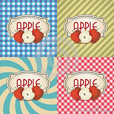 Four types of retro textured labels for apple products Vector Illustration