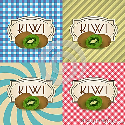 Four types of retro textured labels for kiwi products eps10 Vector Illustration