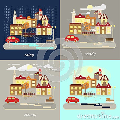 Four types of weather Vector Illustration