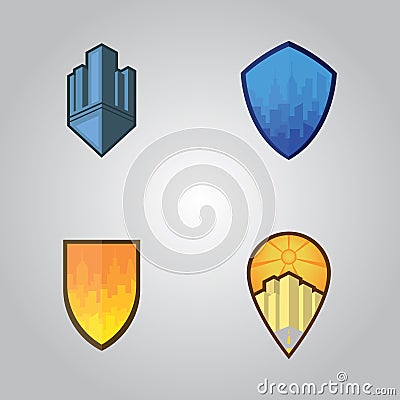 Four unique city logo and real estate Vector Illustration