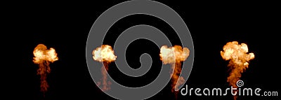 Four various flaming mushroom burstings, isolated - object 3D rendering Stock Photo