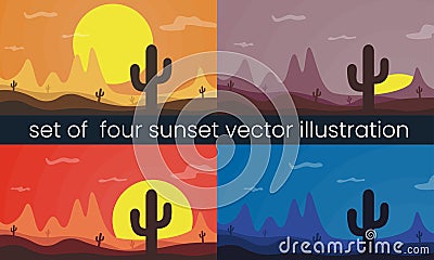 Four vector desert sunset illustration Vector Illustration