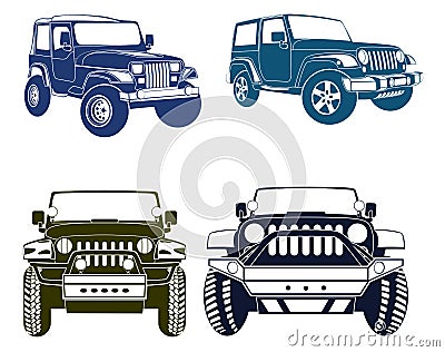 Four Vector Jeep Silhouettes Vector Illustration