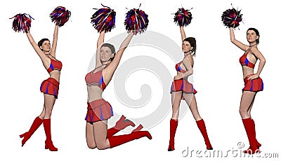 Four views of attractive cheerleader Cartoon Illustration