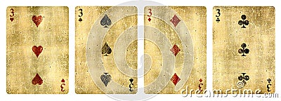 Four Vintage Playing Cards Isolated on White Stock Photo