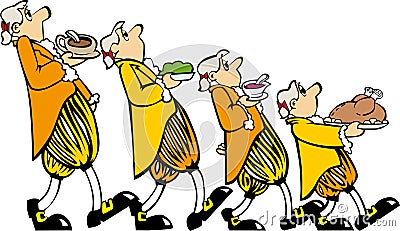 Four waiters yellow Vector Illustration