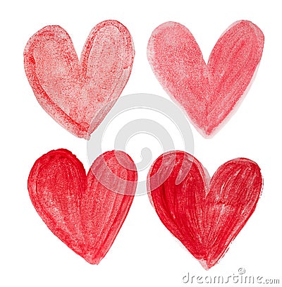 four watercolor hearts Stock Photo