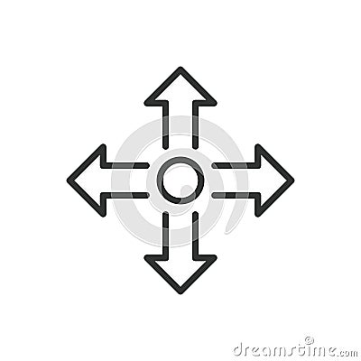 Four ways, icon in line design. Four, ways, direction, path, intersection, choice, road on white background vector. Four Vector Illustration